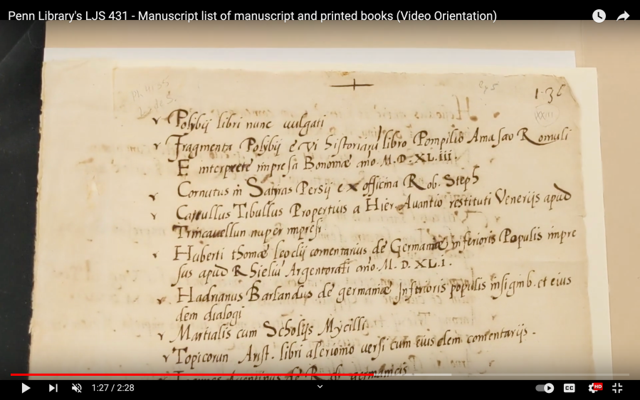 Manuscript Monday: LJS 431 – Manuscript list of manuscript and printed books (Video Orientation)